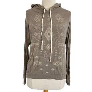 Daytrip brown aztec hoodie with lace detail on sleeves
